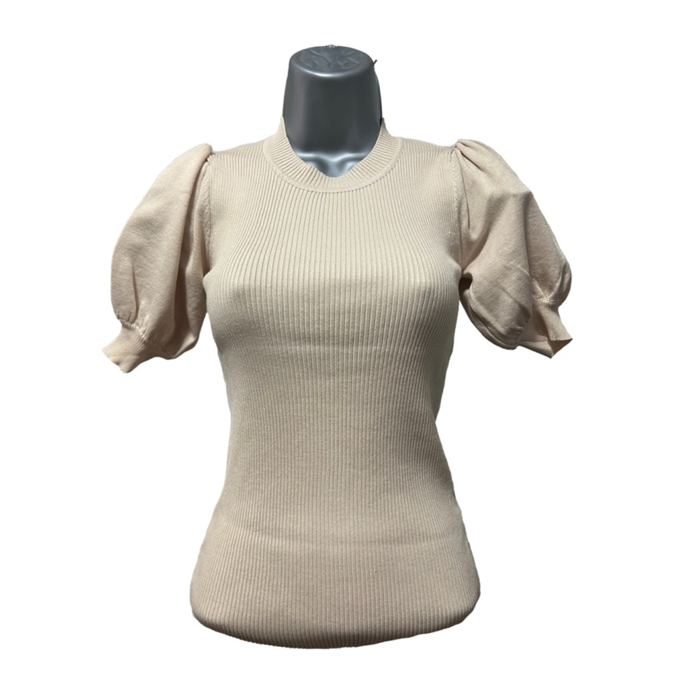 NWT T Tahari Fitted Ribbed Sweater with short puff sleeve size XS